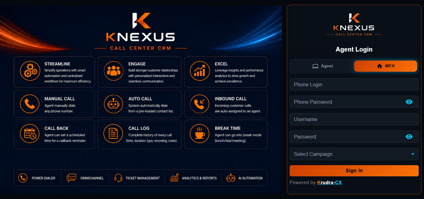 KRUDRA-CX Knexus CRM live dashboard